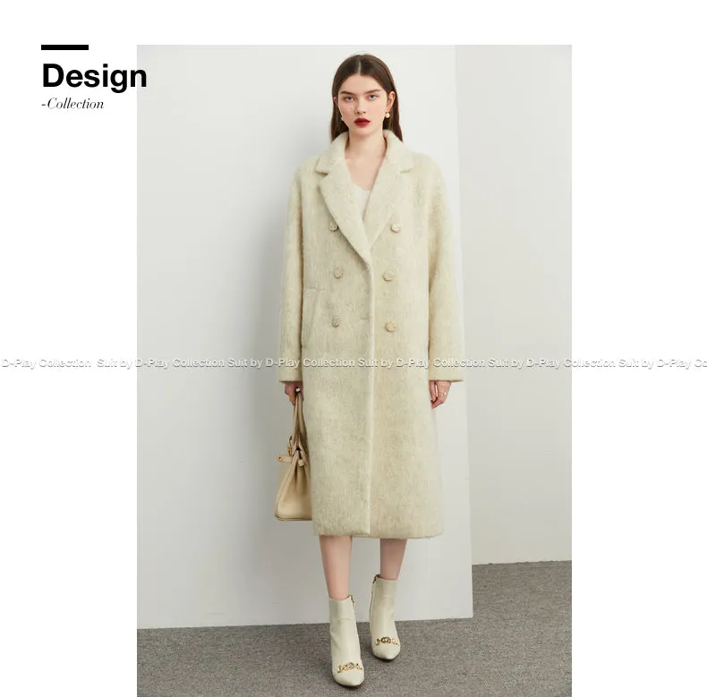 DPLAY's  beige oatmeal winter double-breasted long wool coat- Kida