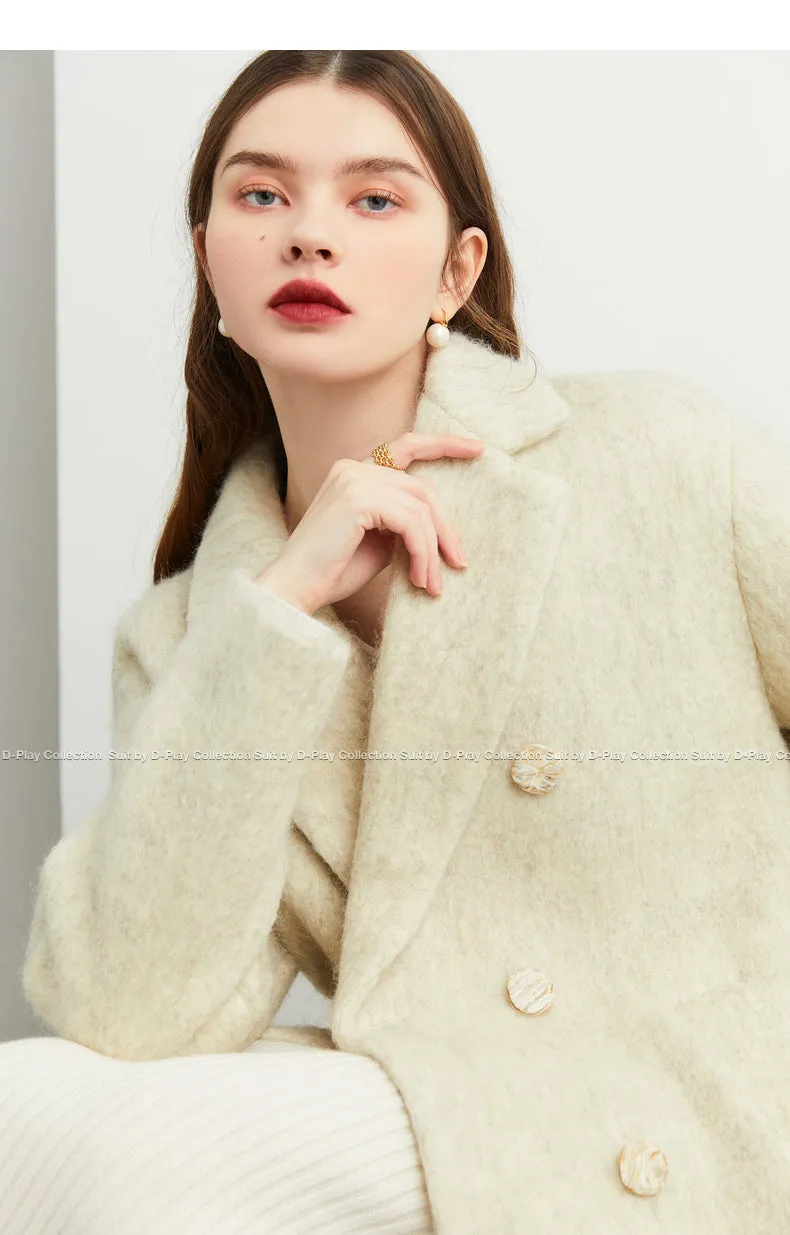 DPLAY's  beige oatmeal winter double-breasted long wool coat- Kida