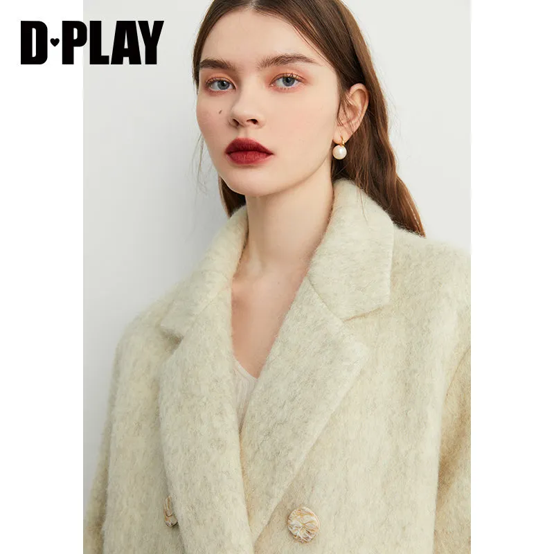 DPLAY's  beige oatmeal winter double-breasted long wool coat- Kida