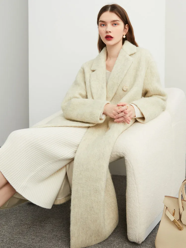 DPLAY's  beige oatmeal winter double-breasted long wool coat- Kida