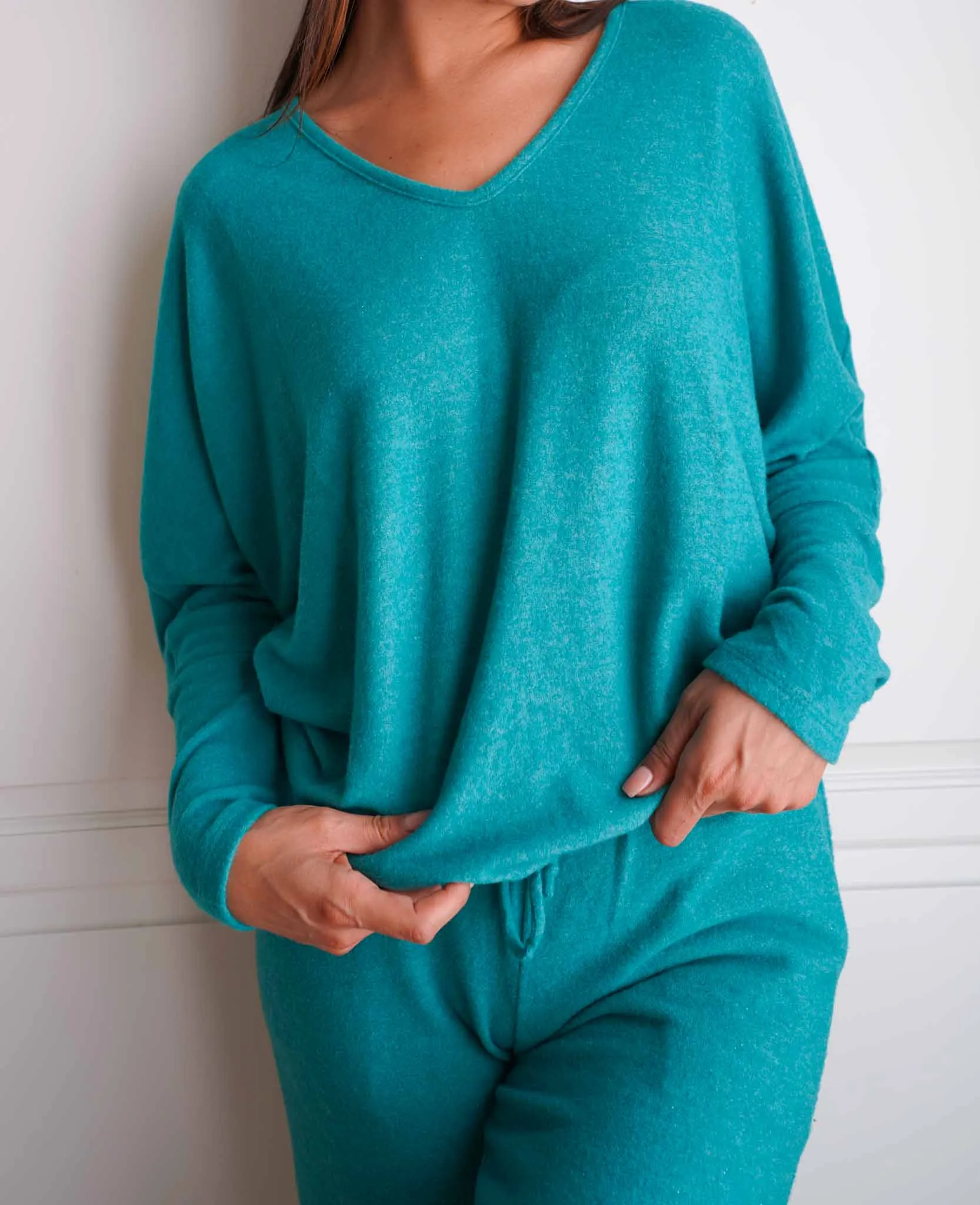 Dreamland V-Neck Lounge Top - Heather Green