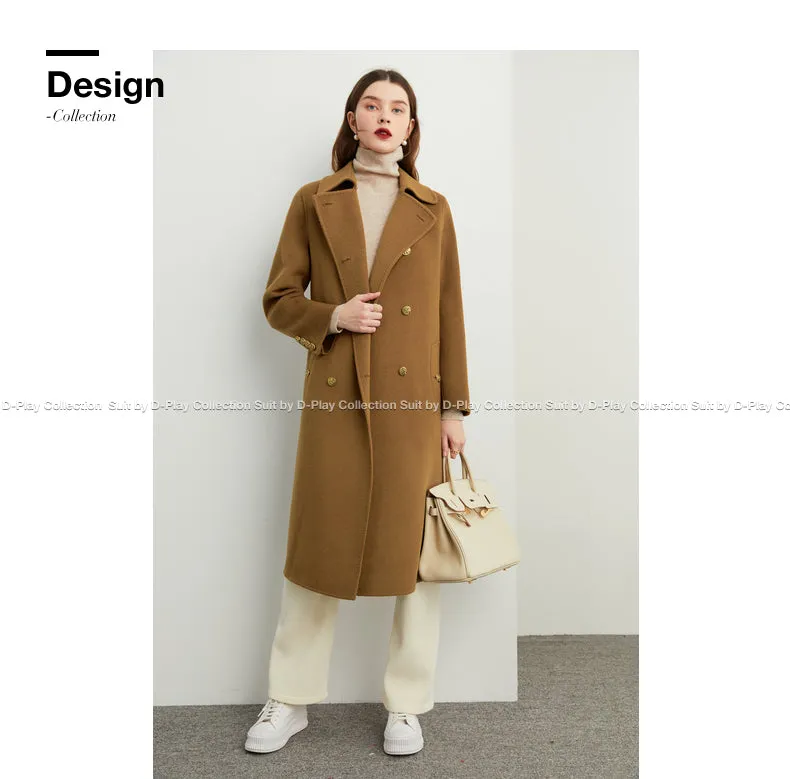 Fall Autumn light luxury British style gold camel double-sided wool coat - Katiea