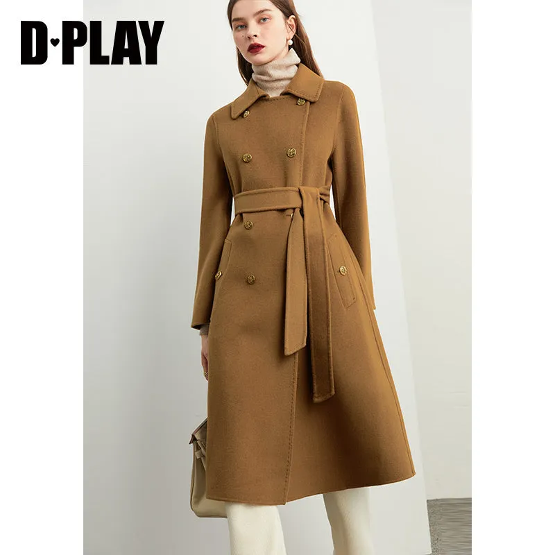 Fall Autumn light luxury British style gold camel double-sided wool coat - Katiea