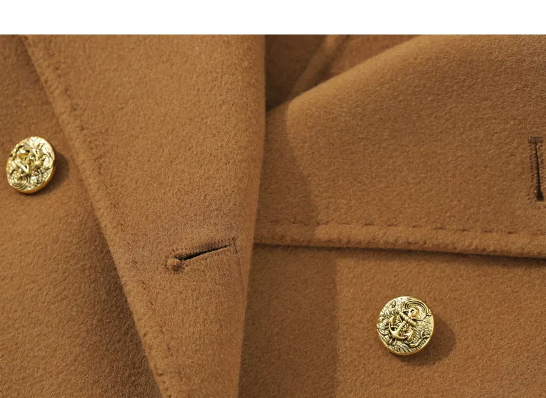 Fall Autumn light luxury British style gold camel double-sided wool coat - Katiea