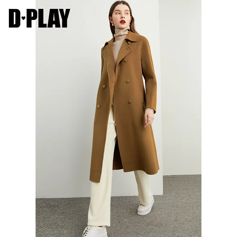 Fall Autumn light luxury British style gold camel double-sided wool coat - Katiea