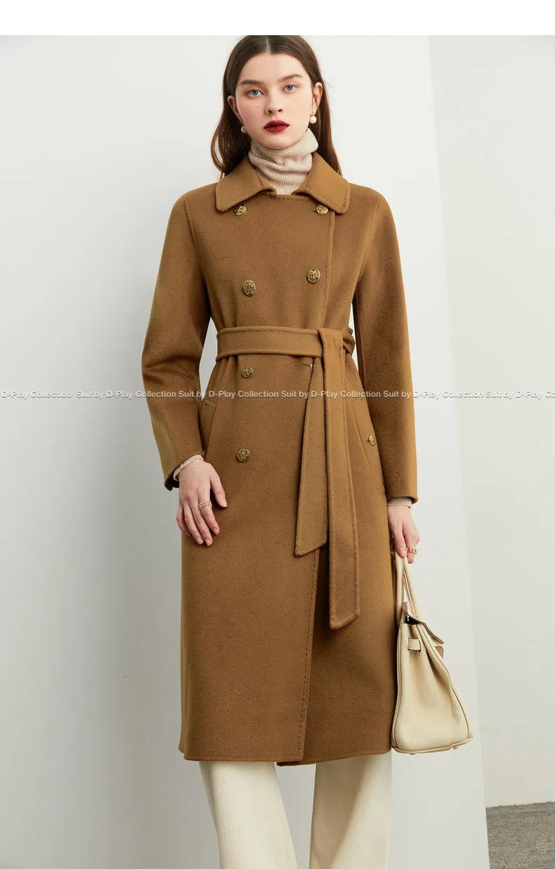 Fall Autumn light luxury British style gold camel double-sided wool coat - Katiea