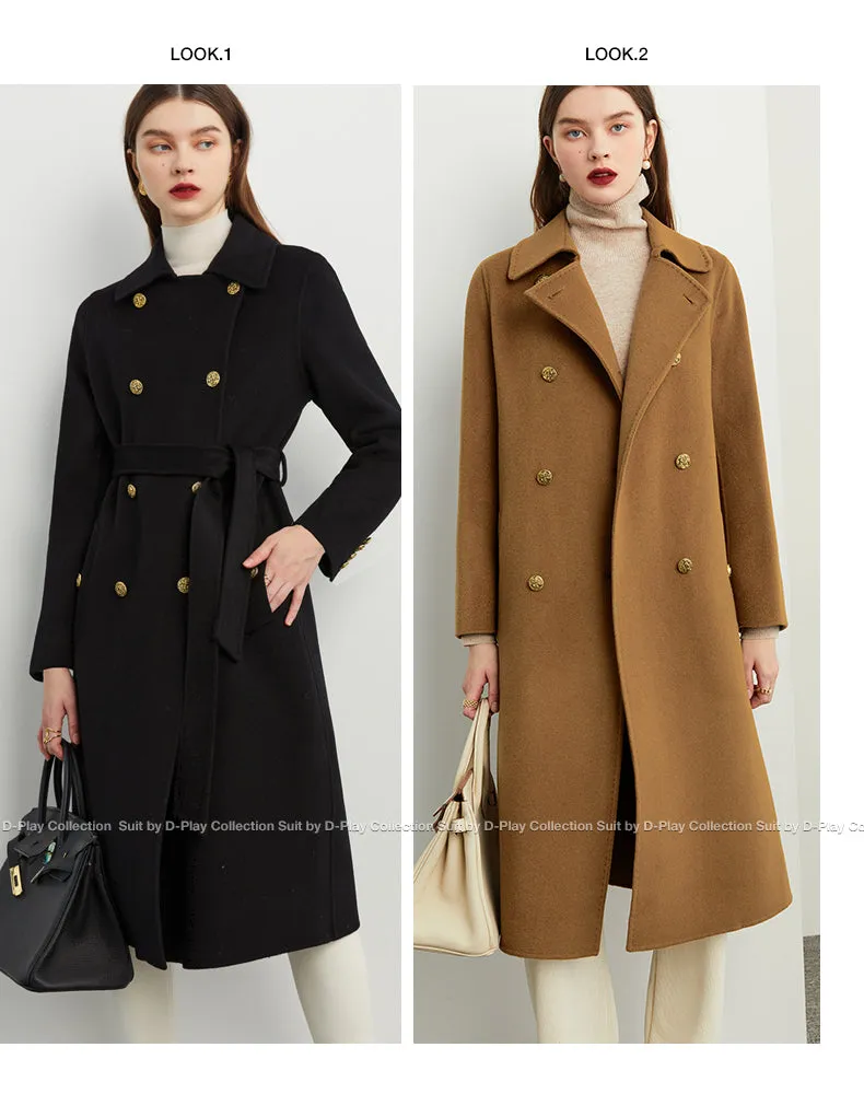 Fall Autumn light luxury British style gold camel double-sided wool coat - Katiea