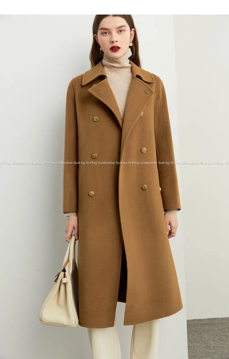 Fall Autumn light luxury British style gold camel double-sided wool coat - Katiea