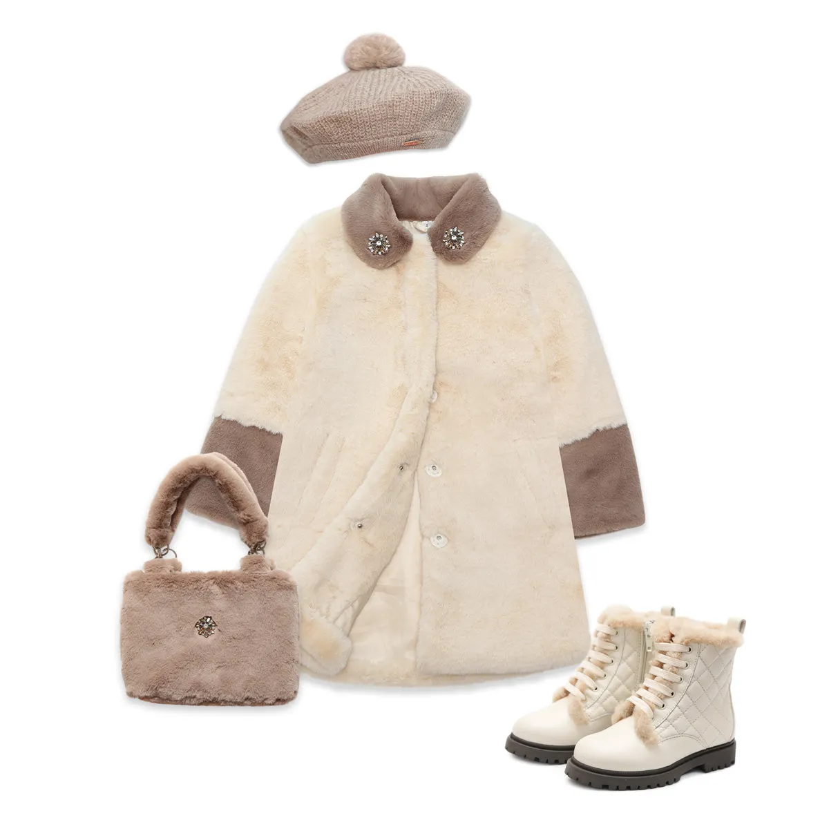 Faux-fur Coat cream brown Nicole Collection