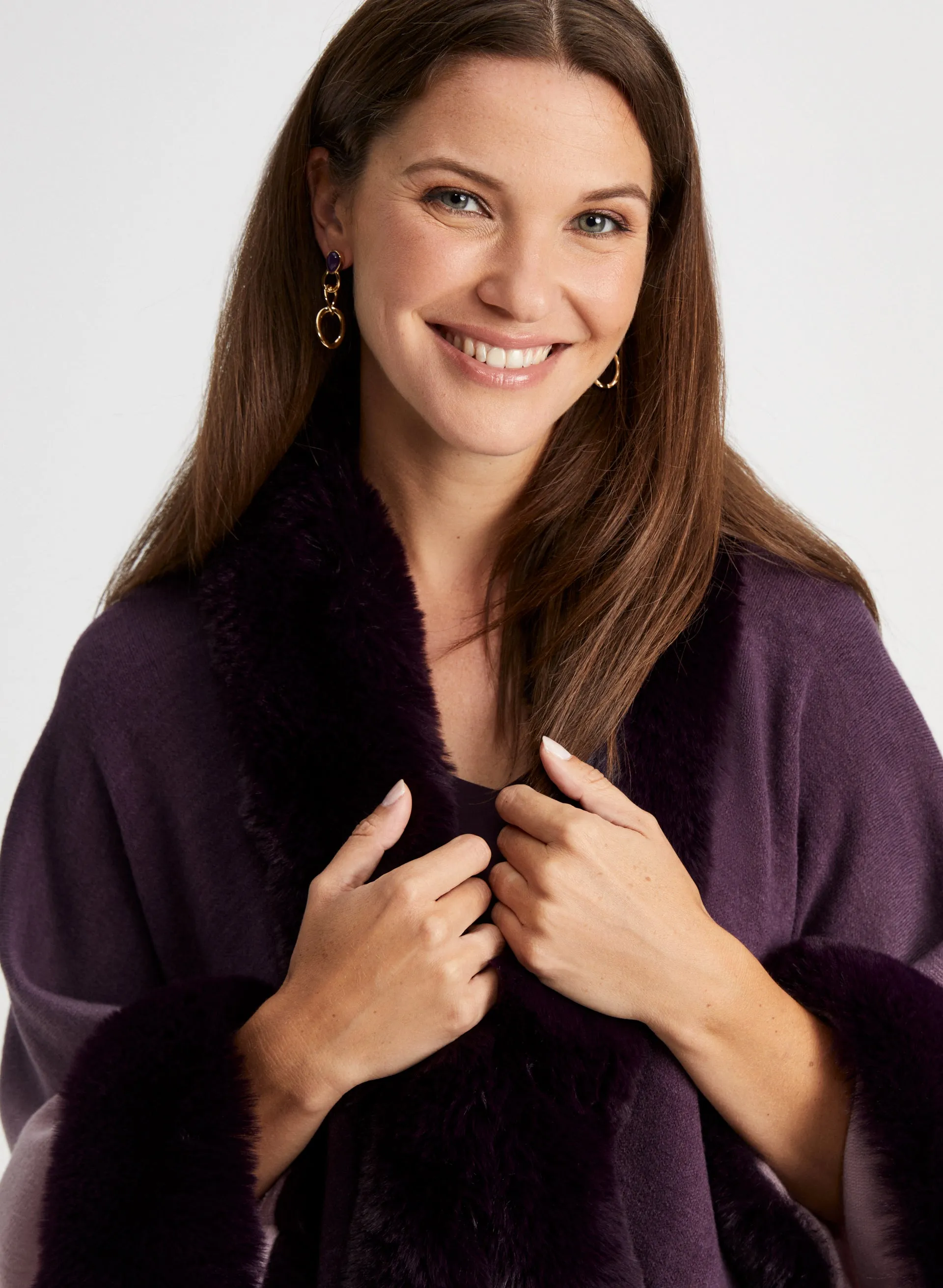 Faux-Fur Trim Poncho