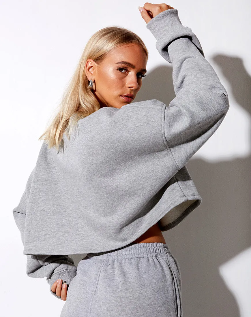 Fawly Crop Top in Grey Marl 'Saint' Embro