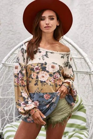 Floral Jacquard Color Block Top