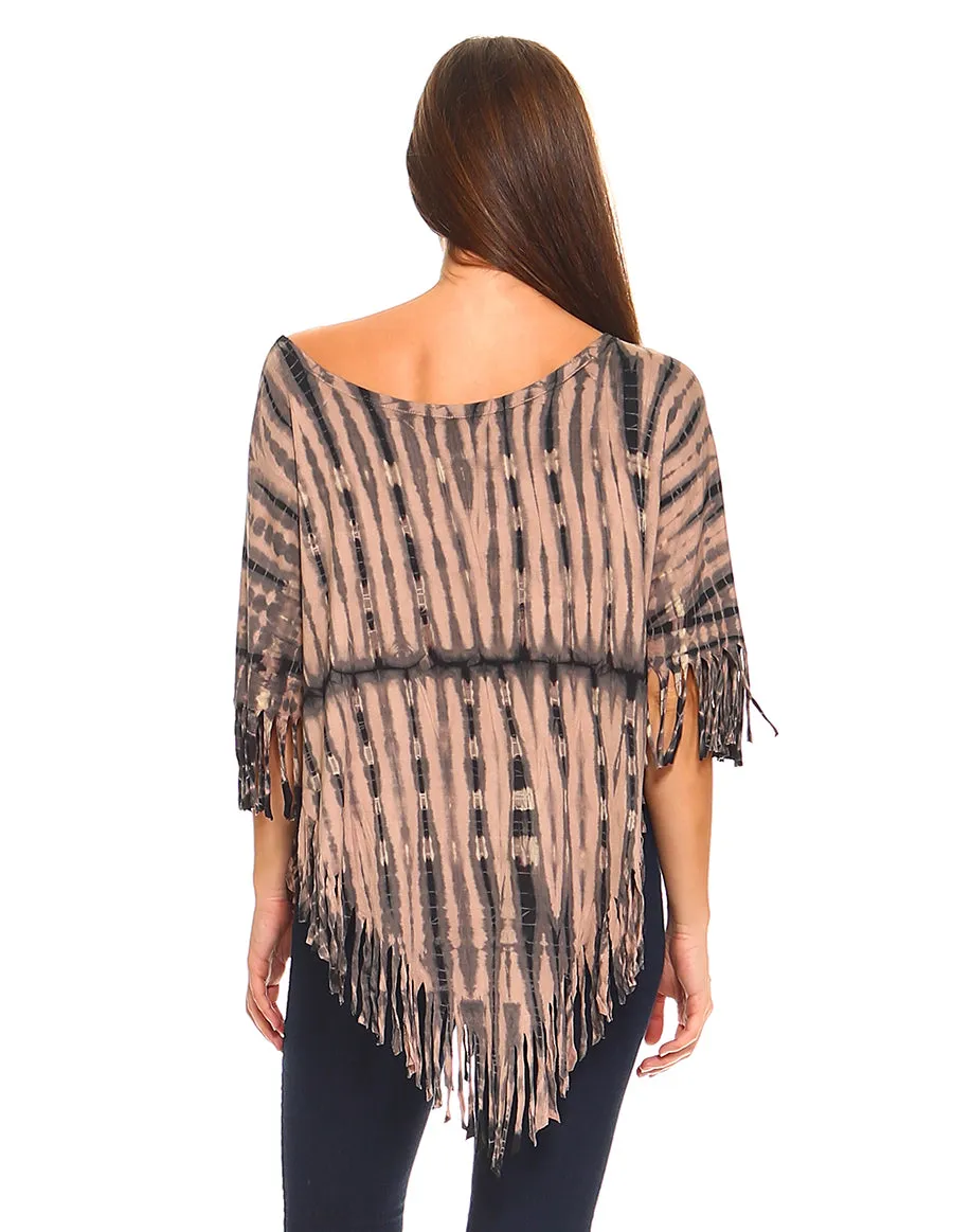 Fringed Tie Dye Bohemian Boho Hippie Poncho Top