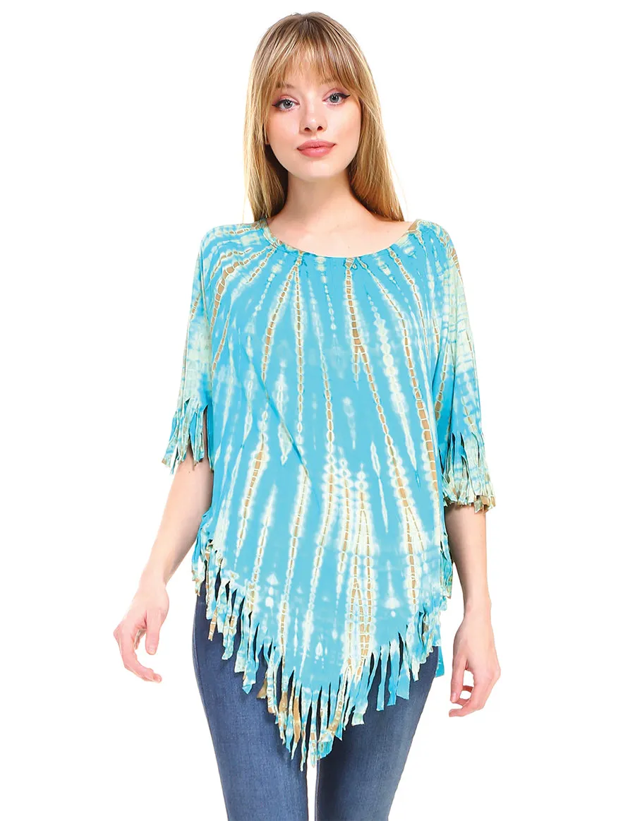 Fringed Tie Dye Bohemian Boho Hippie Poncho Top