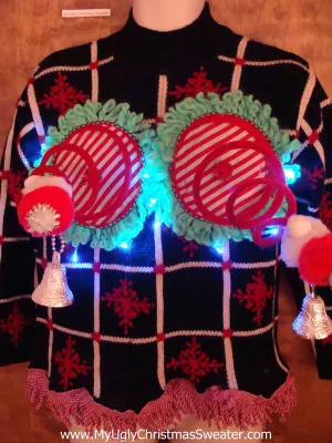 Funny Checkerboard Light-up Naughty Ugly Christmas Sweater