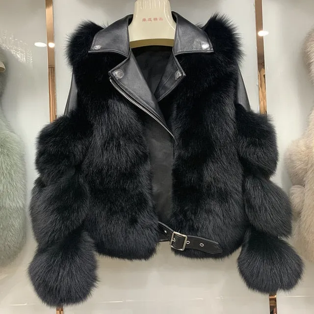 Genuine Natural Fox Fur Jacket Outwear Luxury Women 2020 Winter