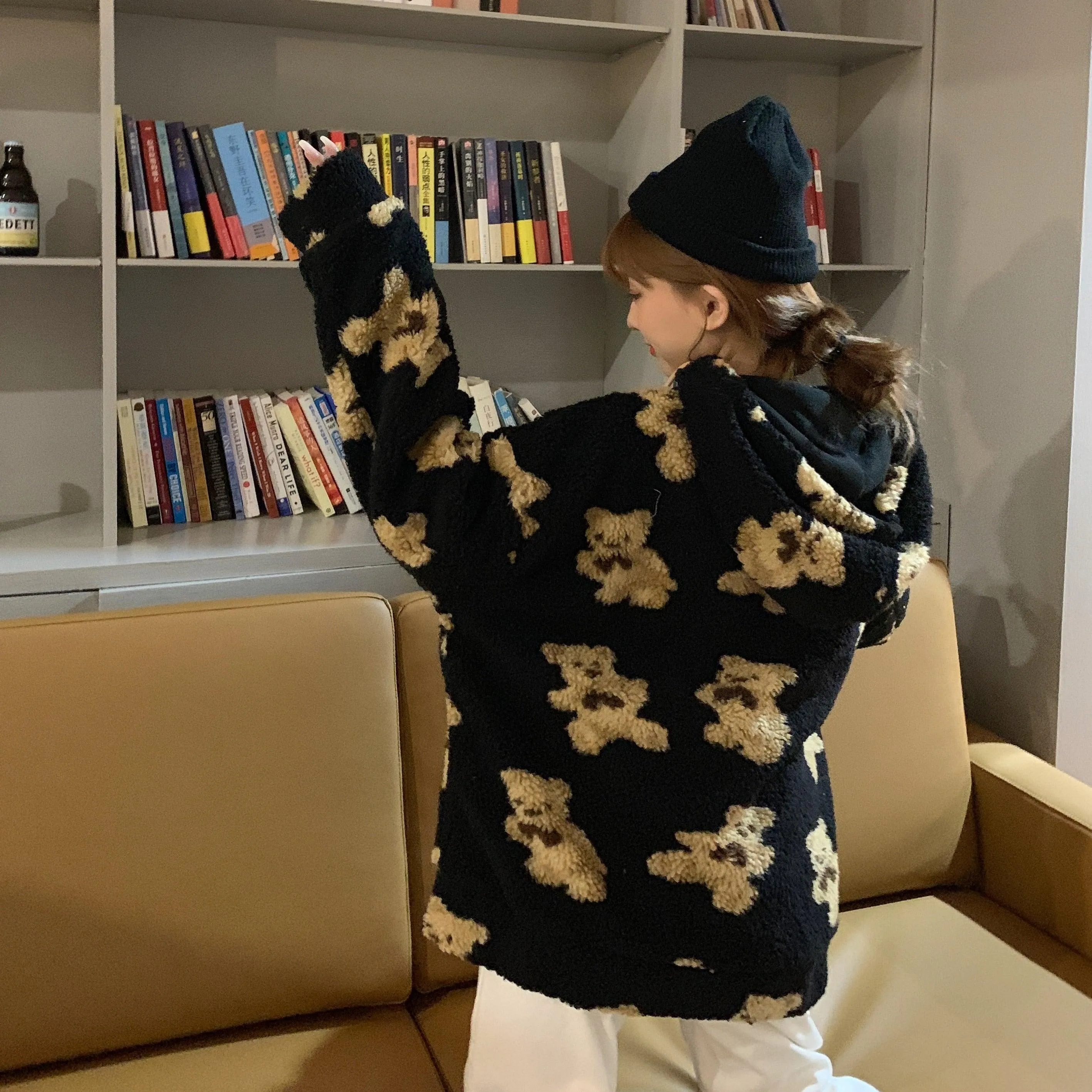 Girls Teddy Bear Zipped Fleece Fluffy Winter Women's Coat Cute Kawaii Cotton Rich Anime Cold Warm Thick Gift Teddy Jacket