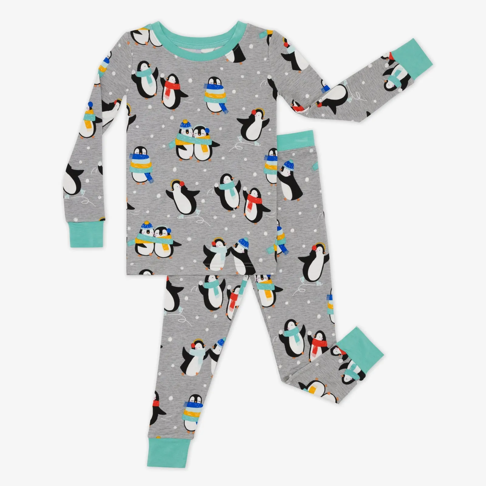 Gray Penguin Party Two-Piece Pajama Set