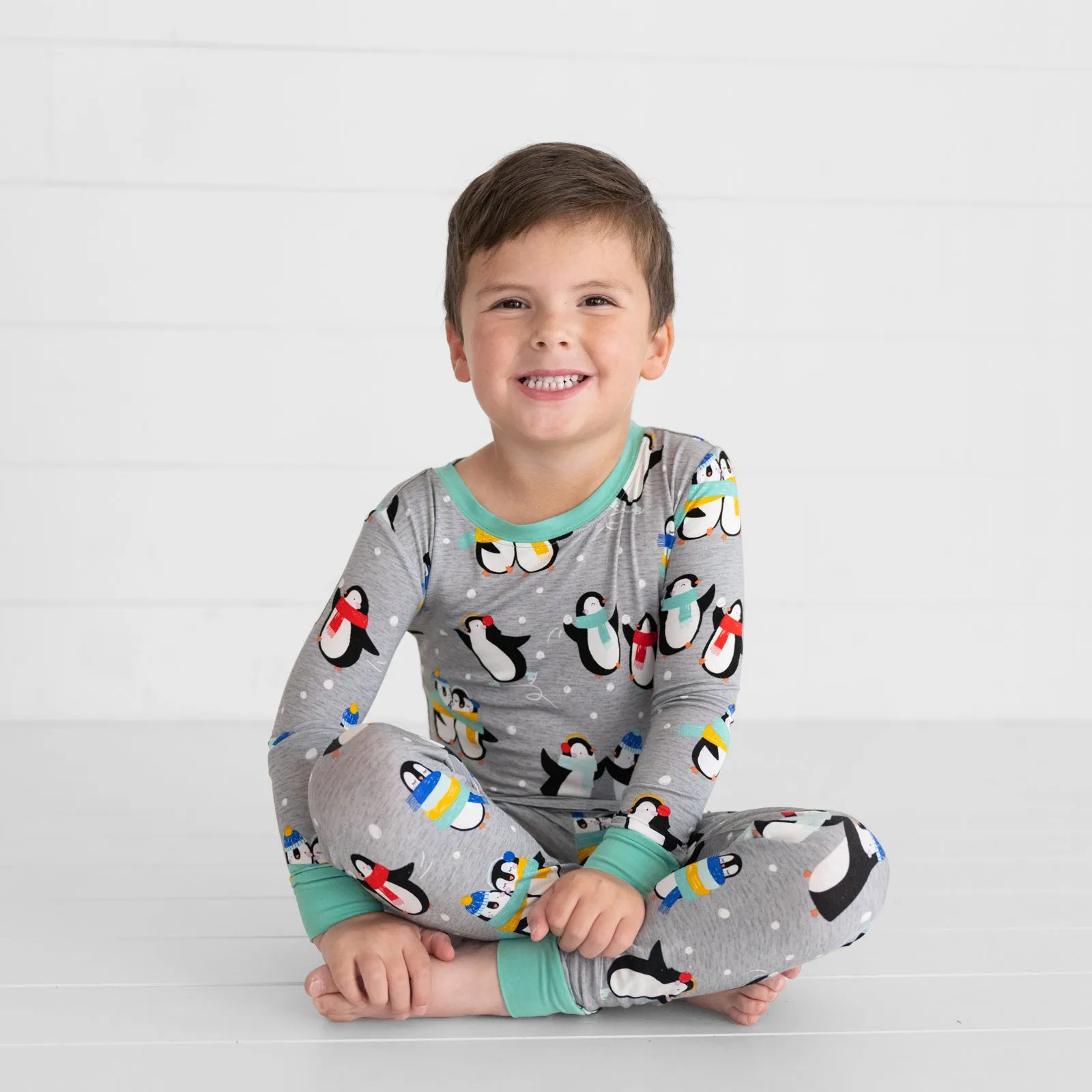 Gray Penguin Party Two-Piece Pajama Set