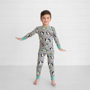 Gray Penguin Party Two-Piece Pajama Set