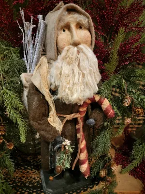 #HOLSAN4 Primitive Handmade Clay Face & Wool Santa