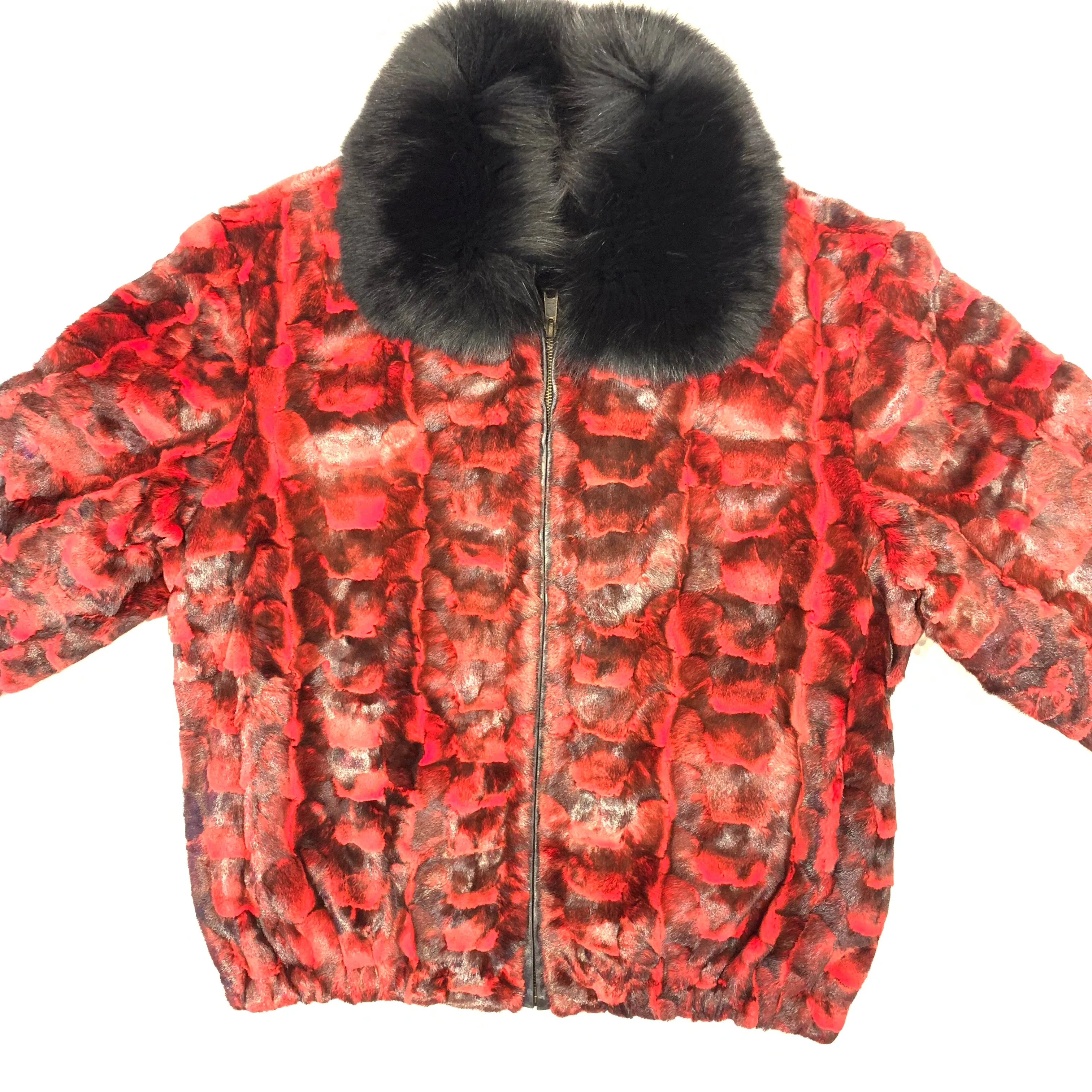 Kashani Women's Red Diamond Cut Mink Fur Coat