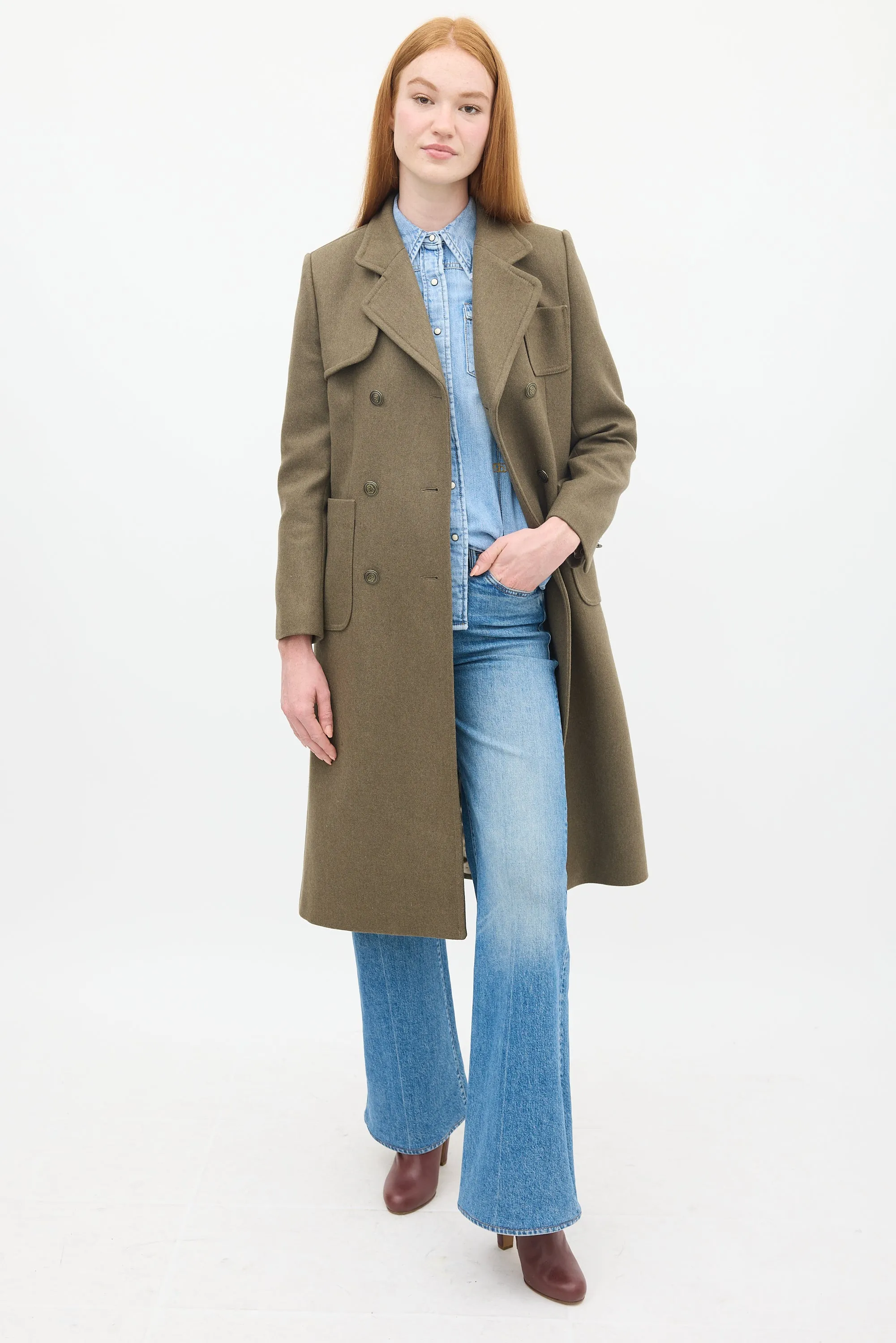 Khaki Green Wool Joshua Double Breasted Coat