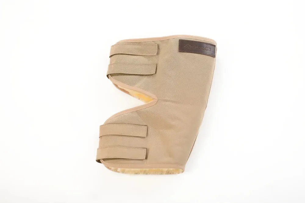 Knee pad made of warming sheepskin wool in khaki color