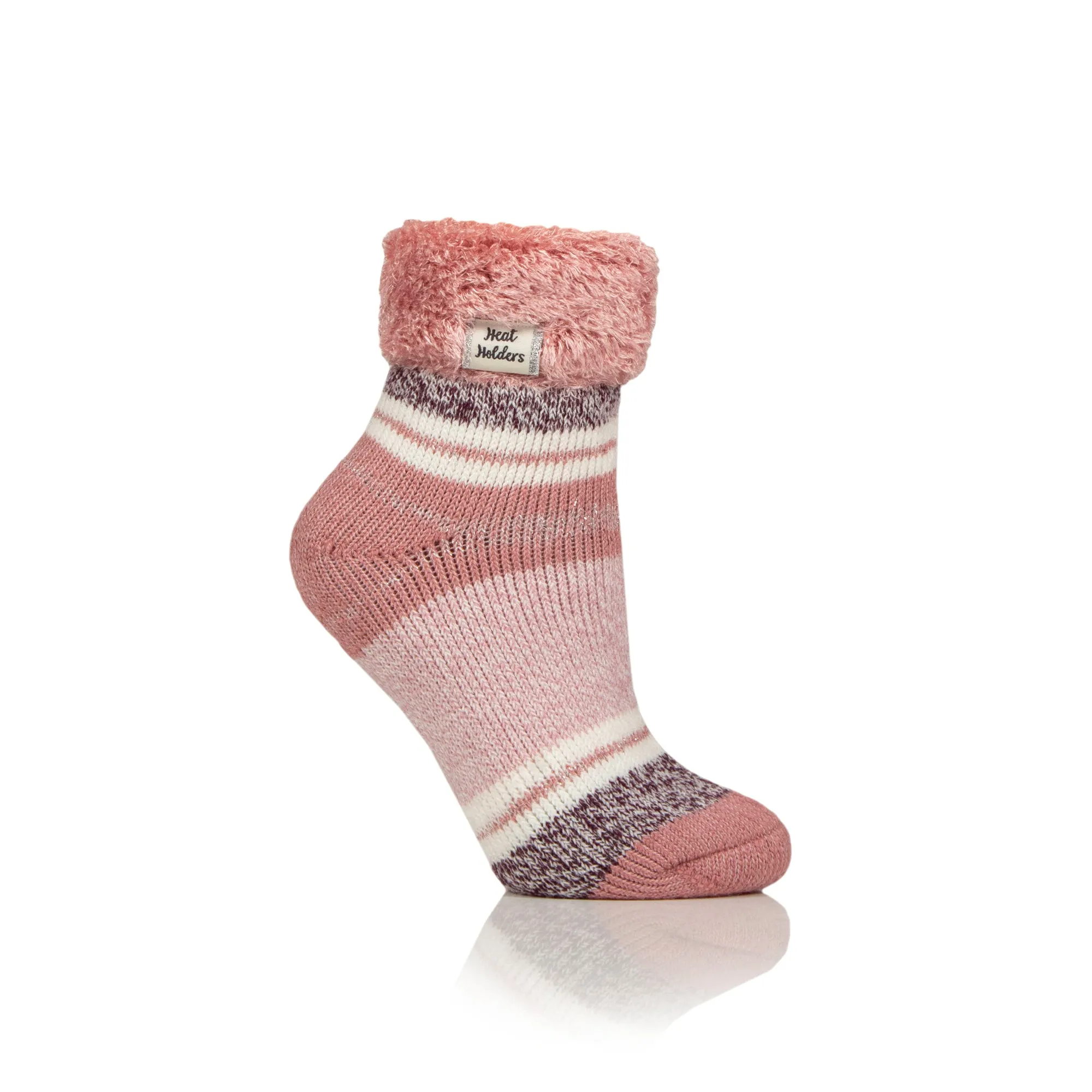 Ladies Original Halda Stripe Sleep Socks with Turnover Top - Muted Coral