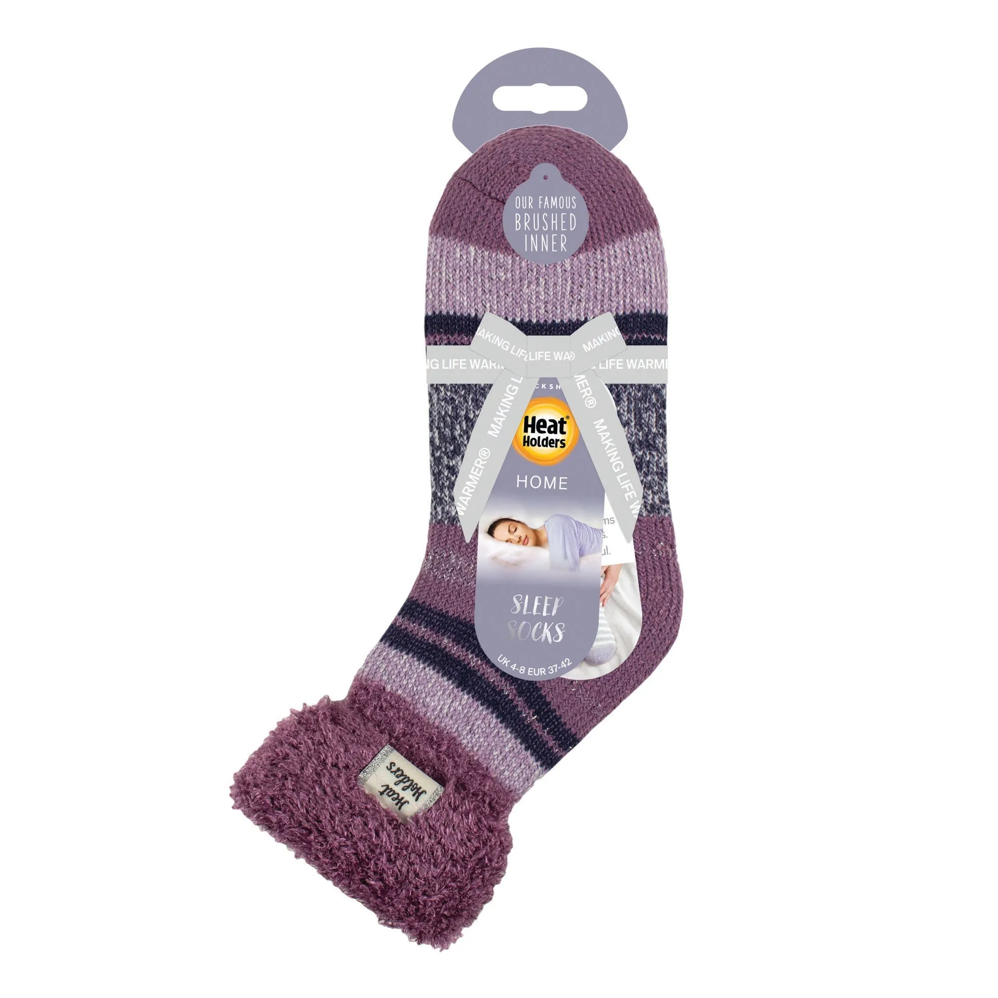 Ladies Original Halda Stripe Sleep Socks with Turnover Top - Muted Mulberry