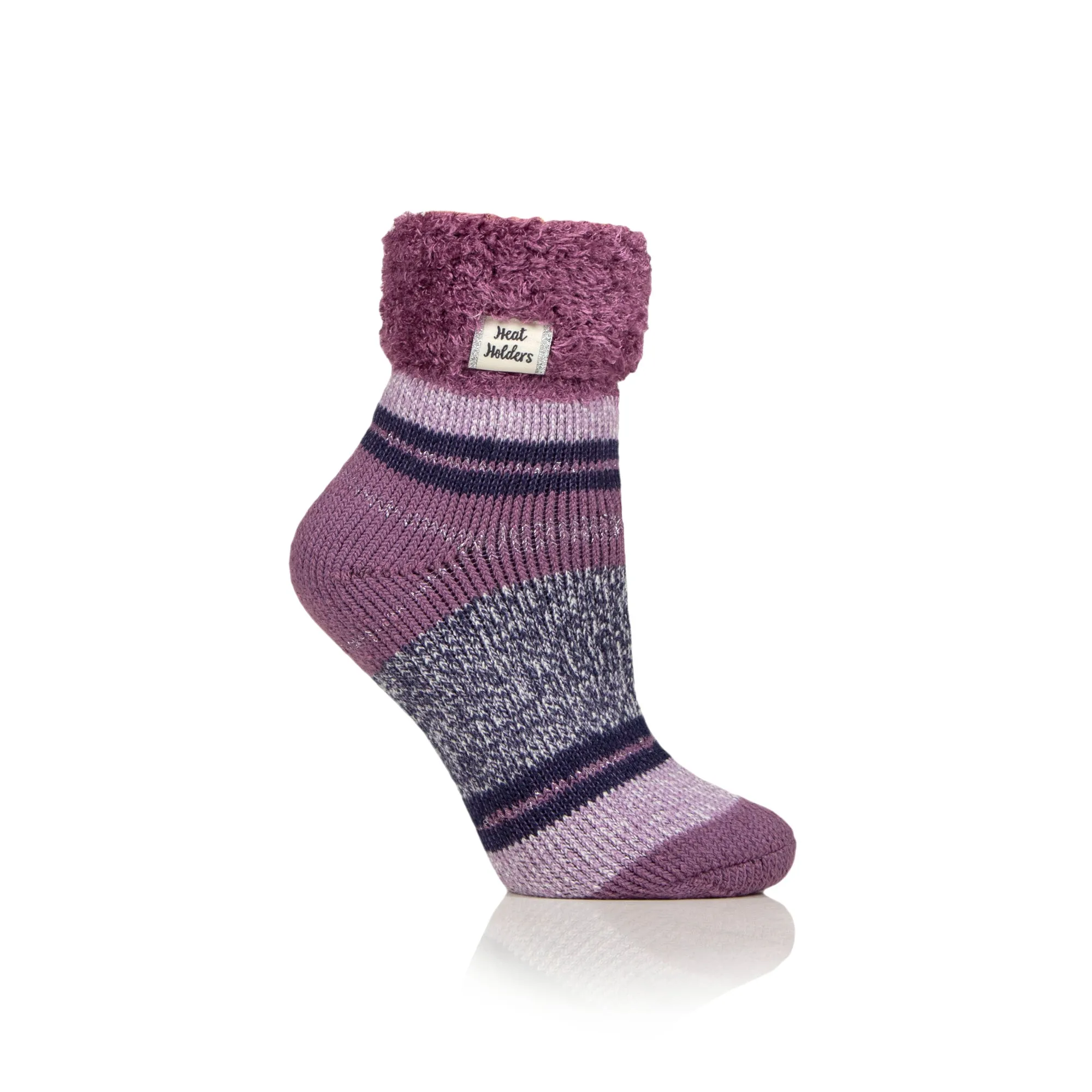 Ladies Original Halda Stripe Sleep Socks with Turnover Top - Muted Mulberry