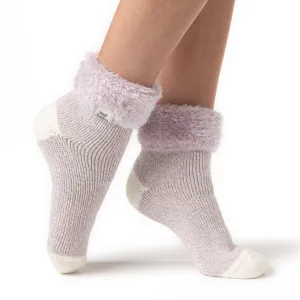 Ladies Original Sleep Socks with Turnover Feather Top - Mauve & Cream