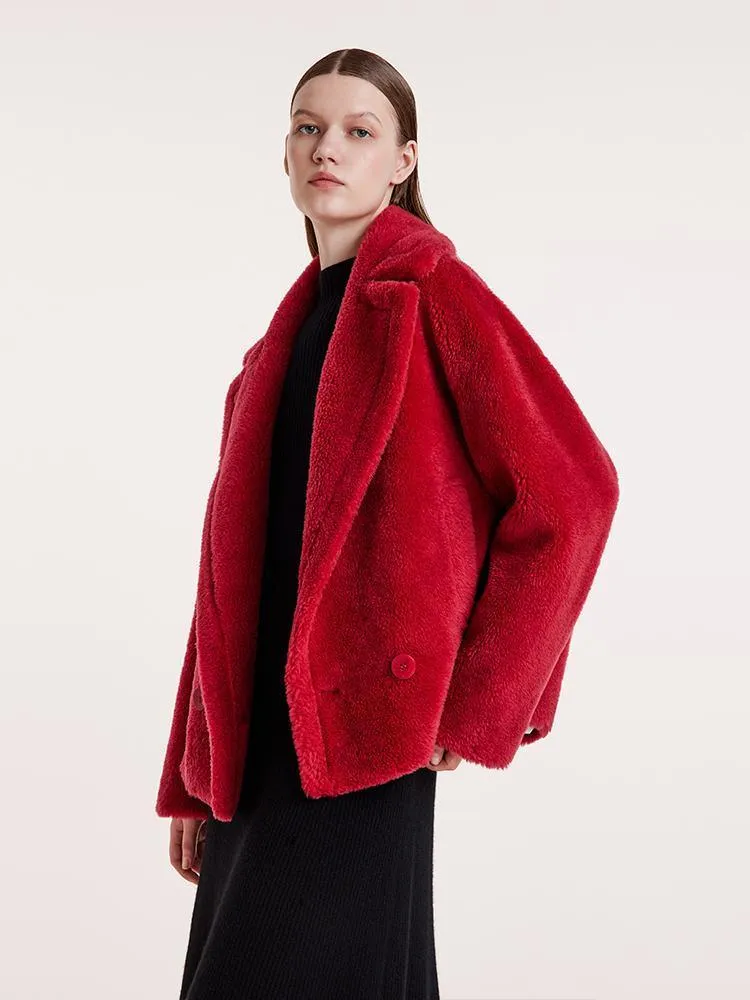 Lapel Double-Breasted Teddy Lamb Wool Short Coat