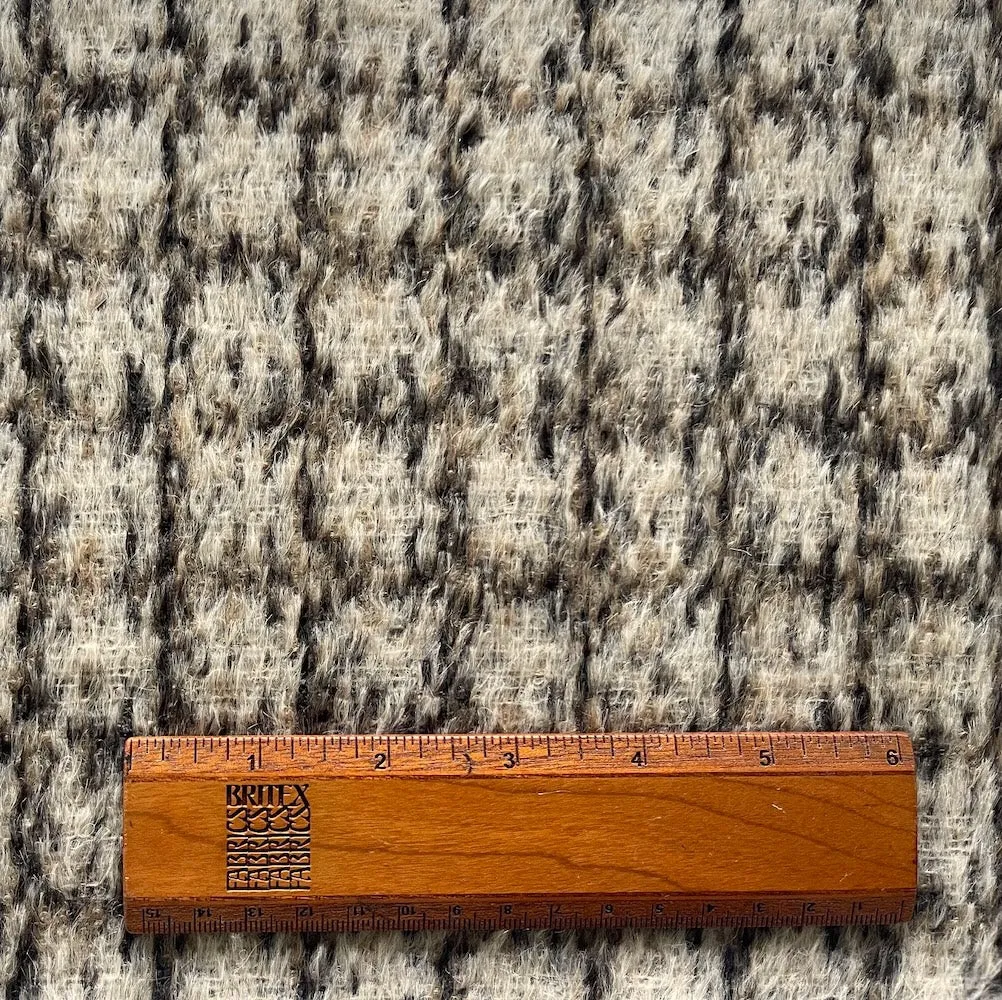 Long-Haired Neutral Checked Llama & Wool Blend (Made in Italy)