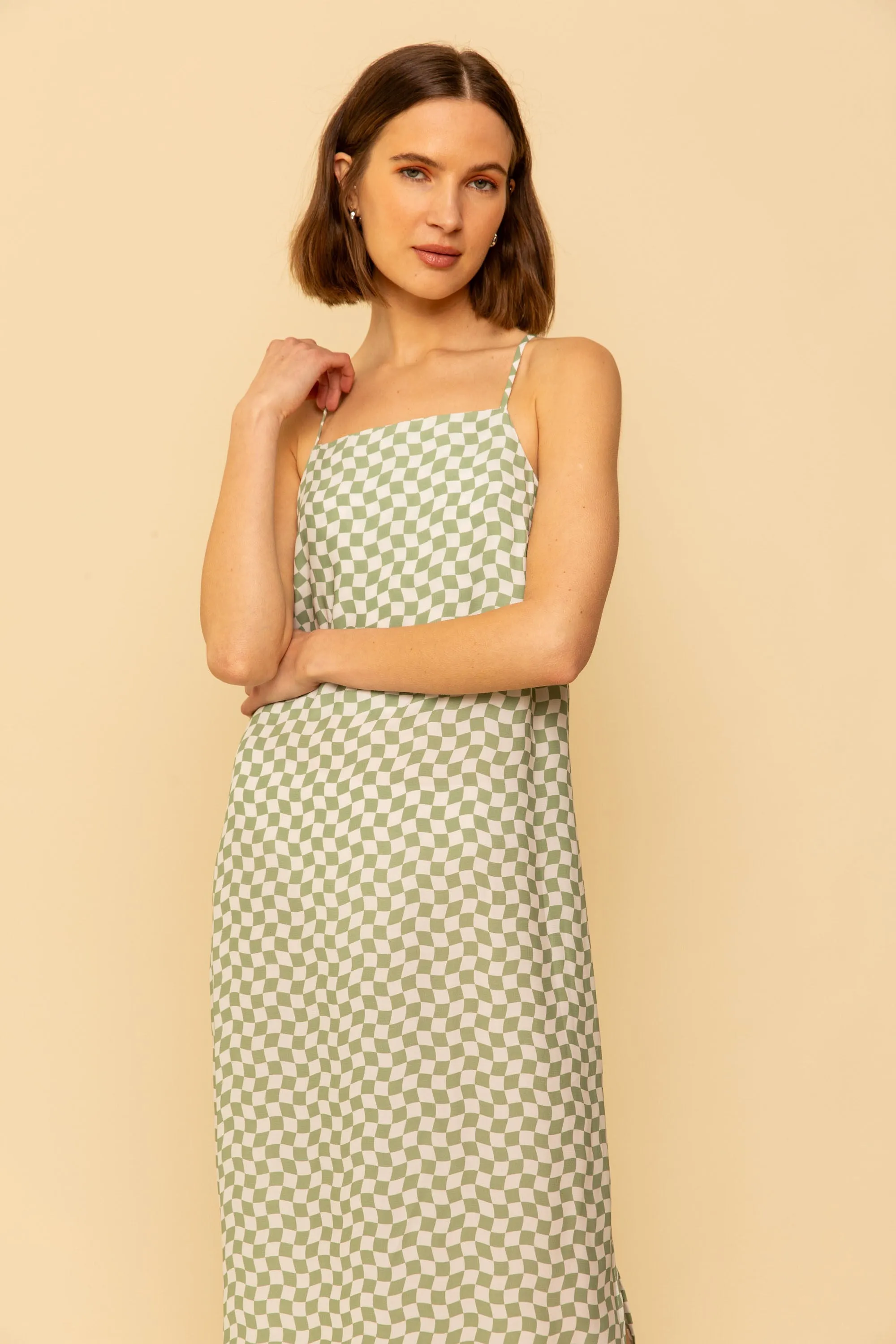 Loni Dress in Sage Check