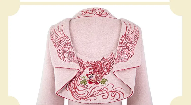 Magic Q retro irregular heavy industry peony embroidered fox fur wool coat- Vi