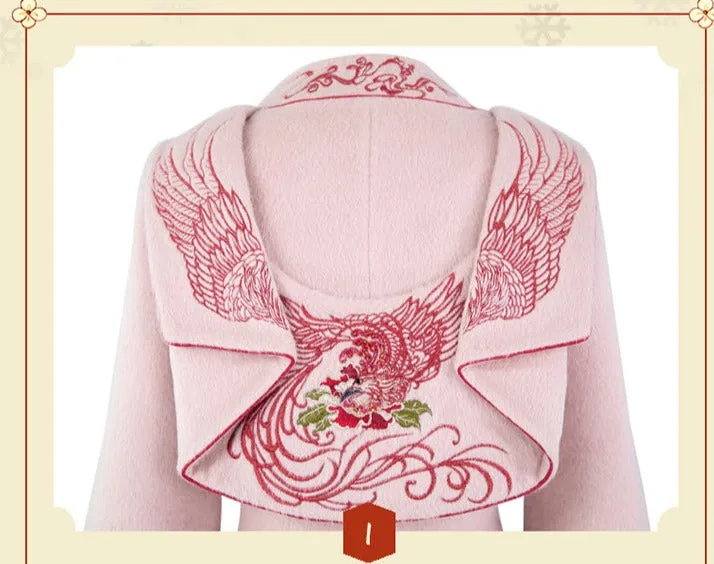 Magic Q retro irregular heavy industry peony embroidered fox fur wool coat- Vi