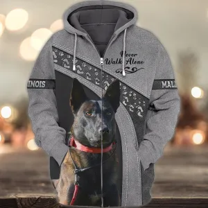 Malinois Love Never Walk Alone Love 3D Full Print Shirts, Custom Memorial Apparel Shirts, Dog Memorial Gifts for loss of Dog