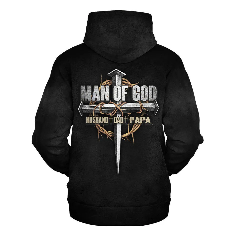 Man Of God Hoodie 3D Papa Jesus Hoodie Husband Dad Papa Religious Hoodie