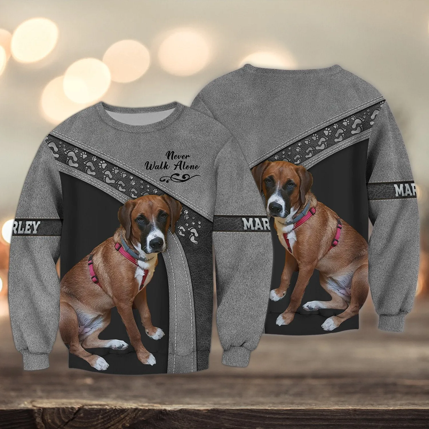 Marley Love Never Walk Alone Love Grey 3D Full Print Shirts, Shirt For Dog Lovers, Dog Memorial Gifts for loss of Dog