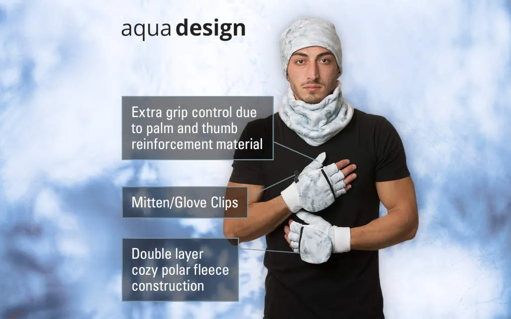 Mens Camo Polar Fleece Fingerless Glove Mitten | Aqua Design