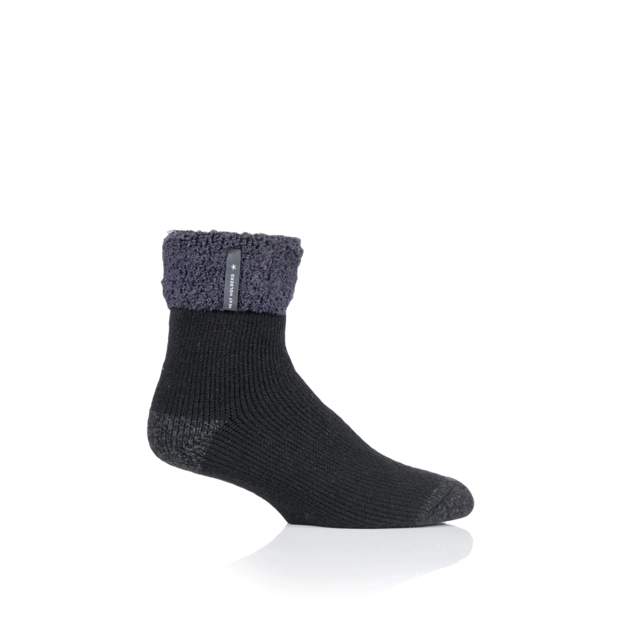 Mens Original Olwen Sleep Socks with Feather Turnover Top - Black