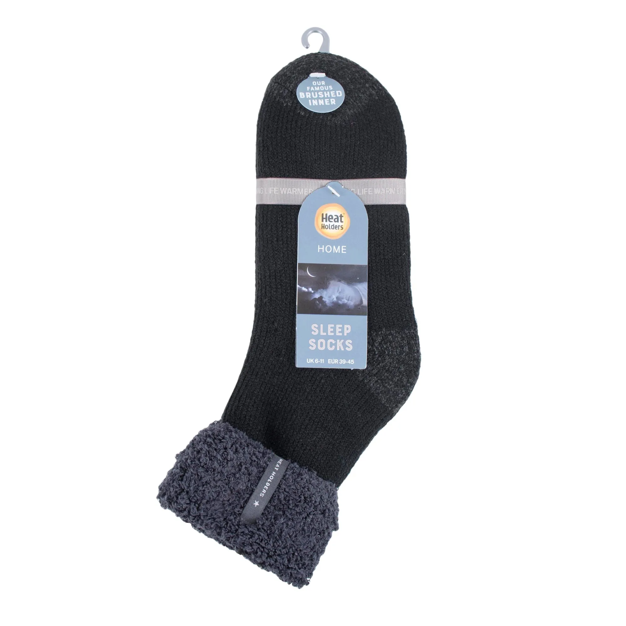 Mens Original Olwen Sleep Socks with Feather Turnover Top - Black