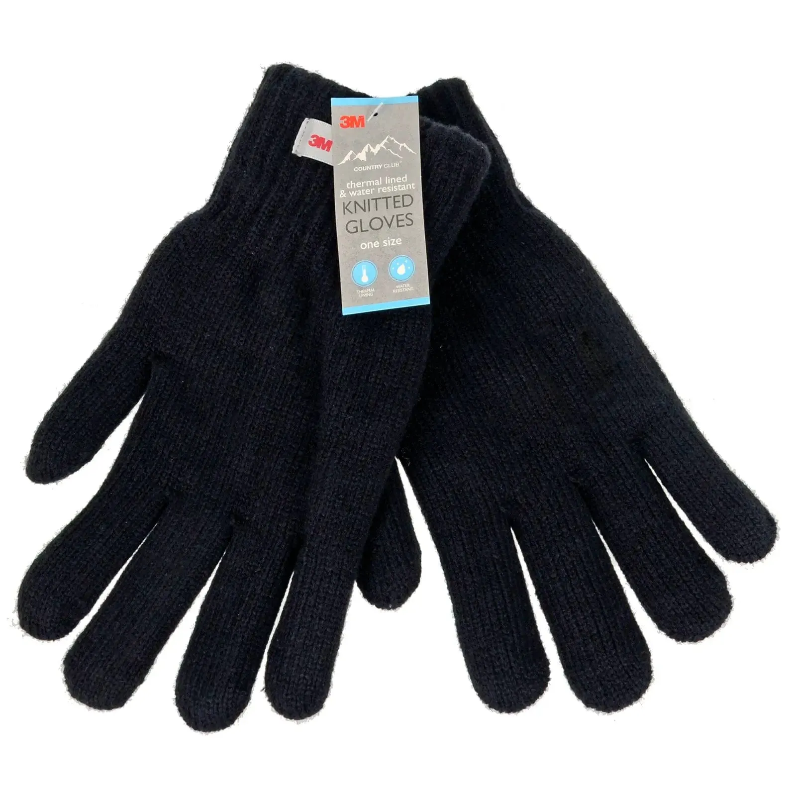 Mens Thermal Lined Water Resistant Knitted Gloves One Size