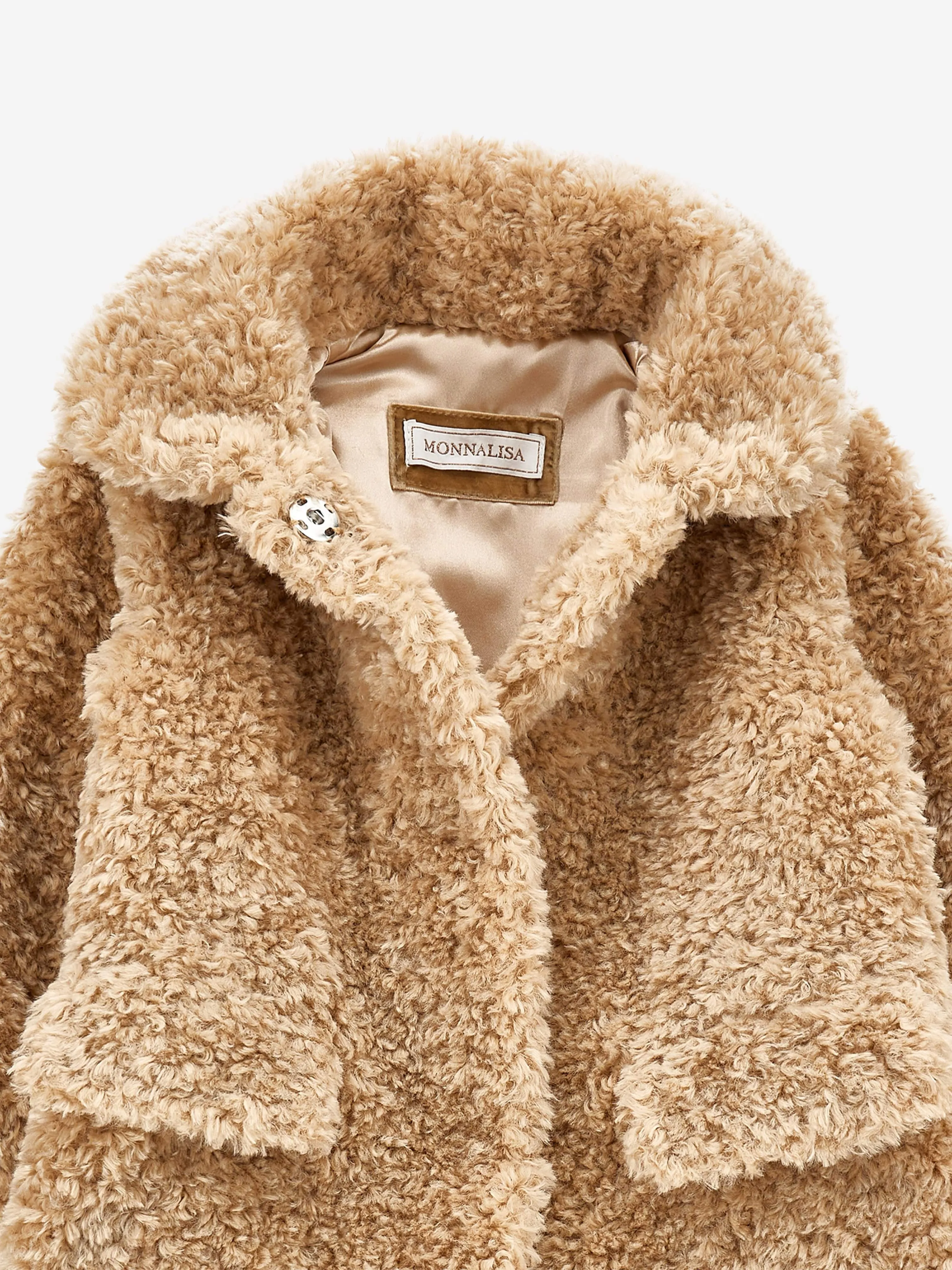 Monnalisa Baby Girls Faux Fur Long Coat in Beige