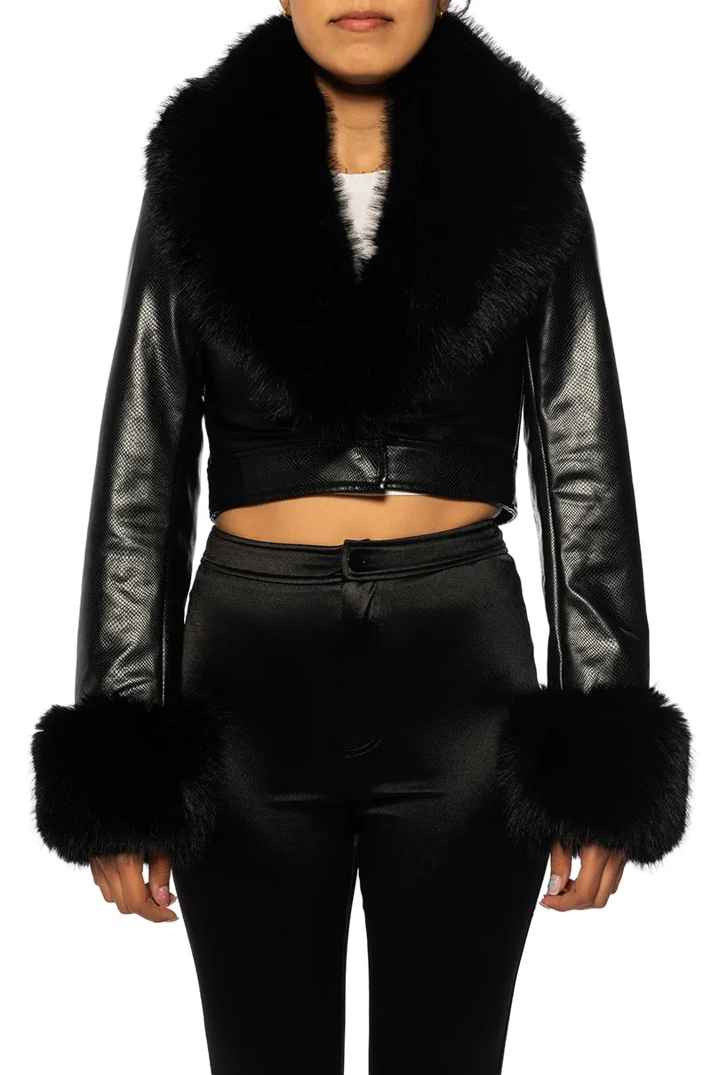 NEW-GISELE BLACK FAUX FUR JACKET