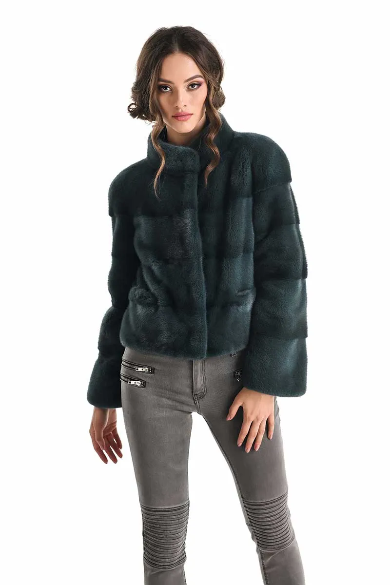 Olive Genuine Mink Fur Jacket