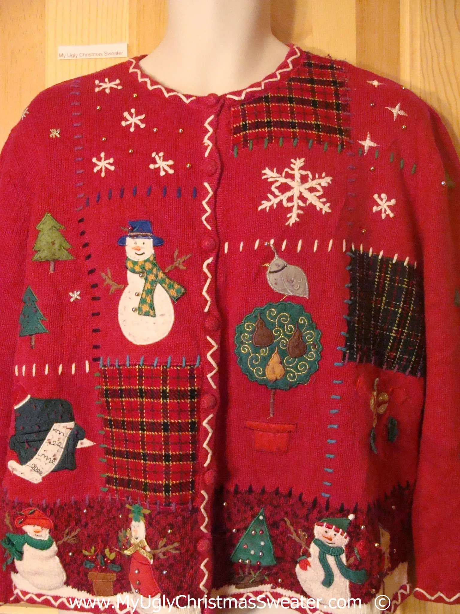 Patchwork and Snowman Themed Cheesy Christmas Sweater