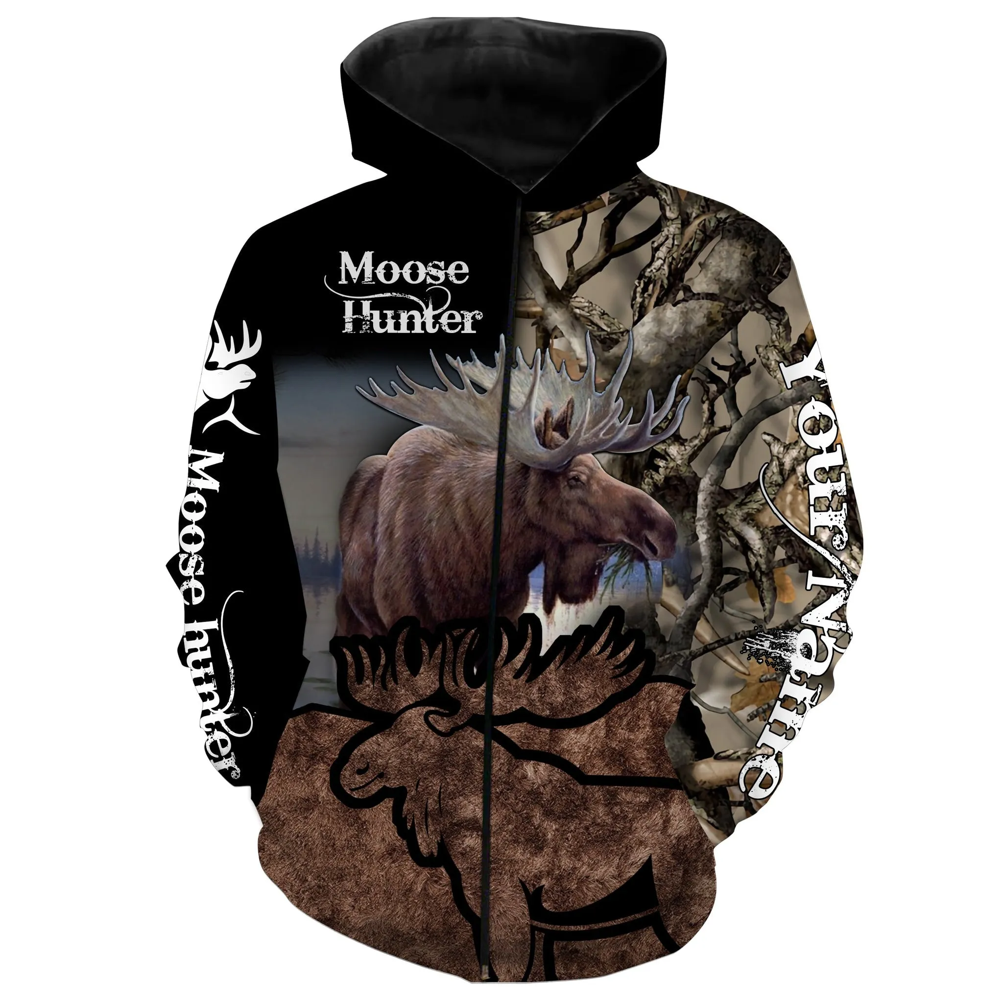 Personalized Moose Hunter 3D Hoodie Shirt, Gift for Men, Hunter Hoodie Zip Hoodie