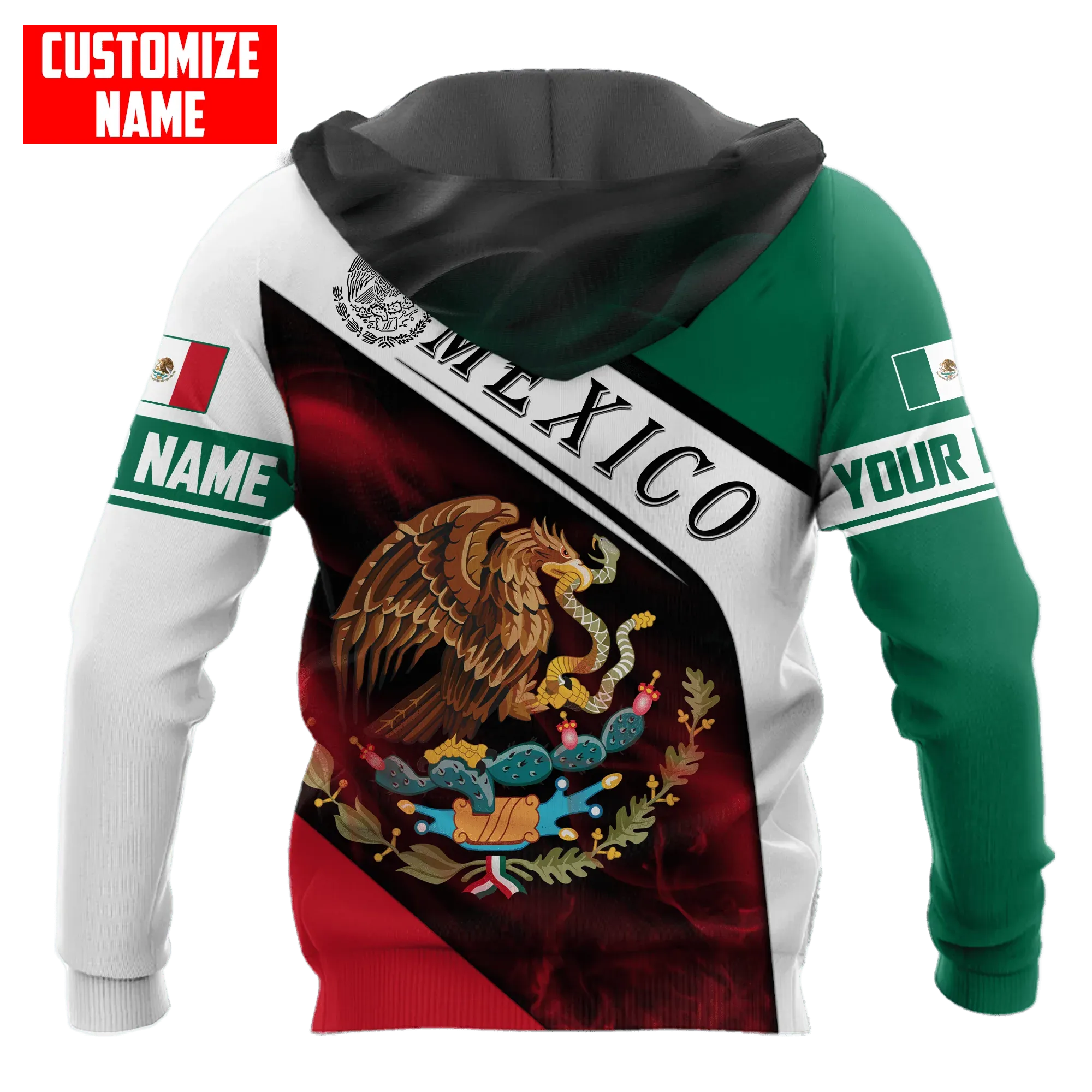 Personalized Name Mexico Unisex Hoodie, Eagle And Snake Mexican Hoodie, 3D Mexican Hoodies